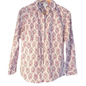J. Crew Pink and White Patterned Shirt Button Up Preppy Casual Floral Basic
